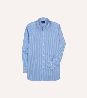 Dark Blue and White Bengal Stripe Spread Collar Cotton Poplin Shirt Tall friendly