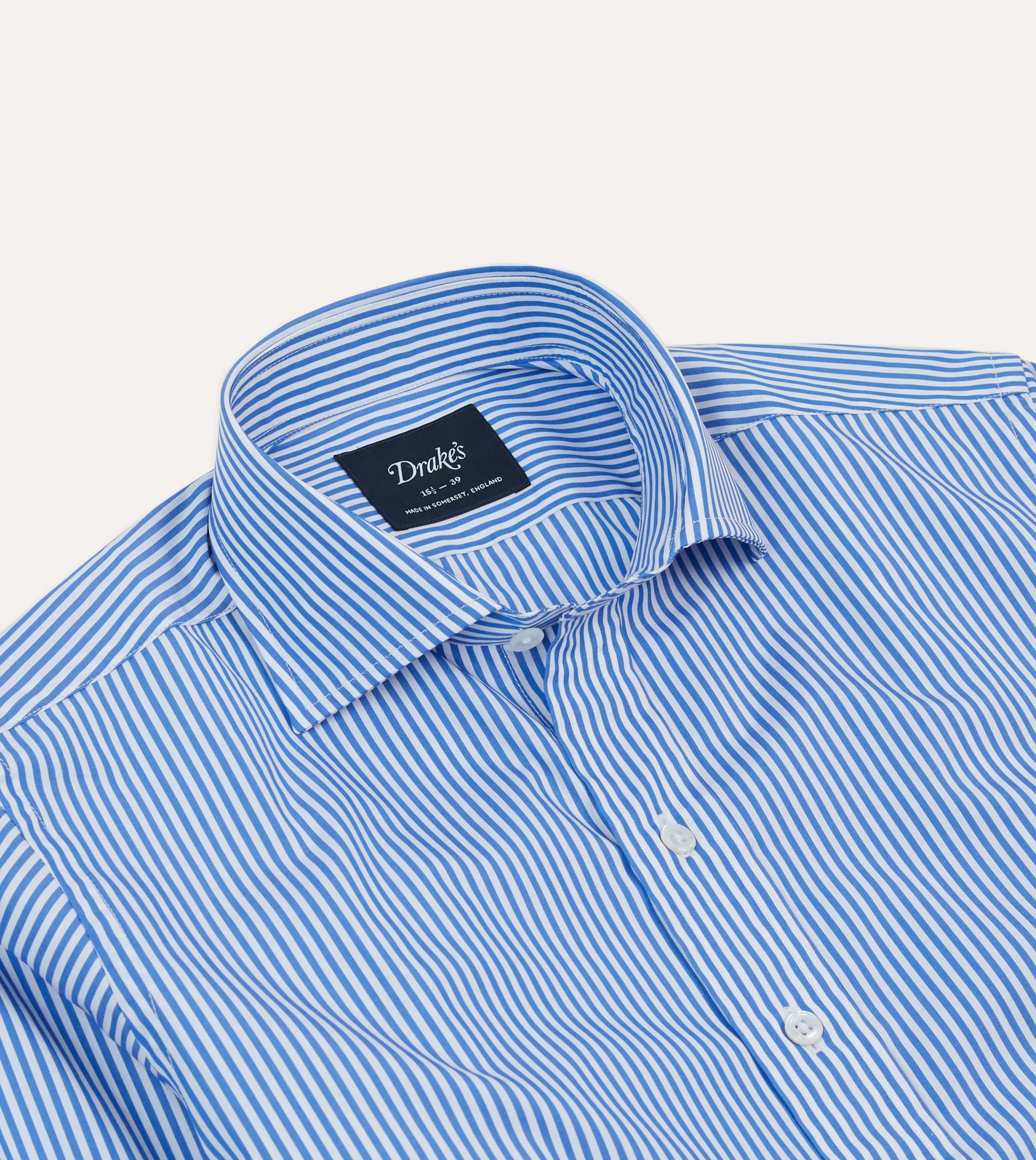 Dark Blue and White Bengal Stripe Spread Collar Cotton Poplin Shirt Versatile Layering Piece
