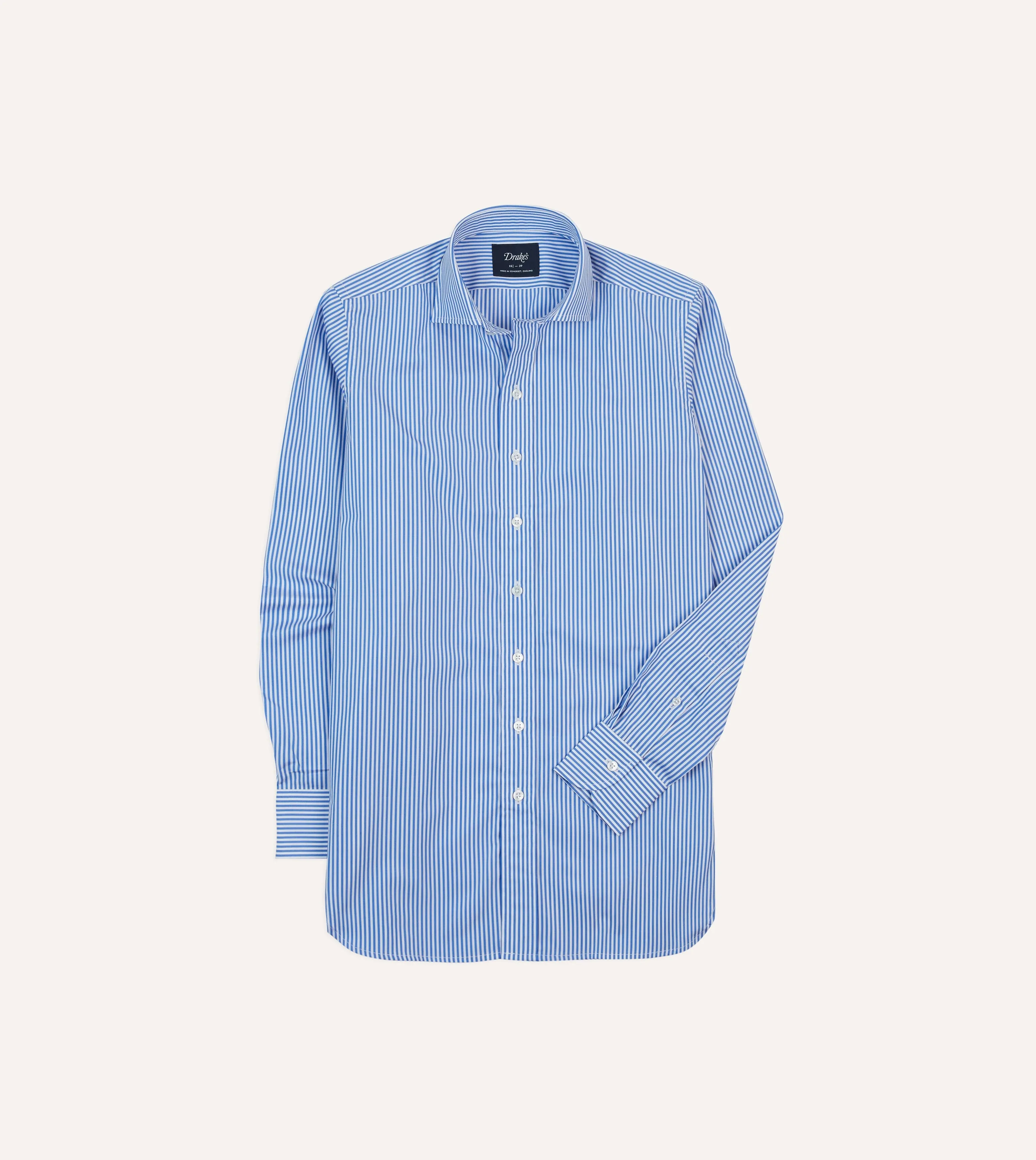 Dark Blue and White Bengal Stripe Spread Collar Cotton Poplin Shirt Tall friendly