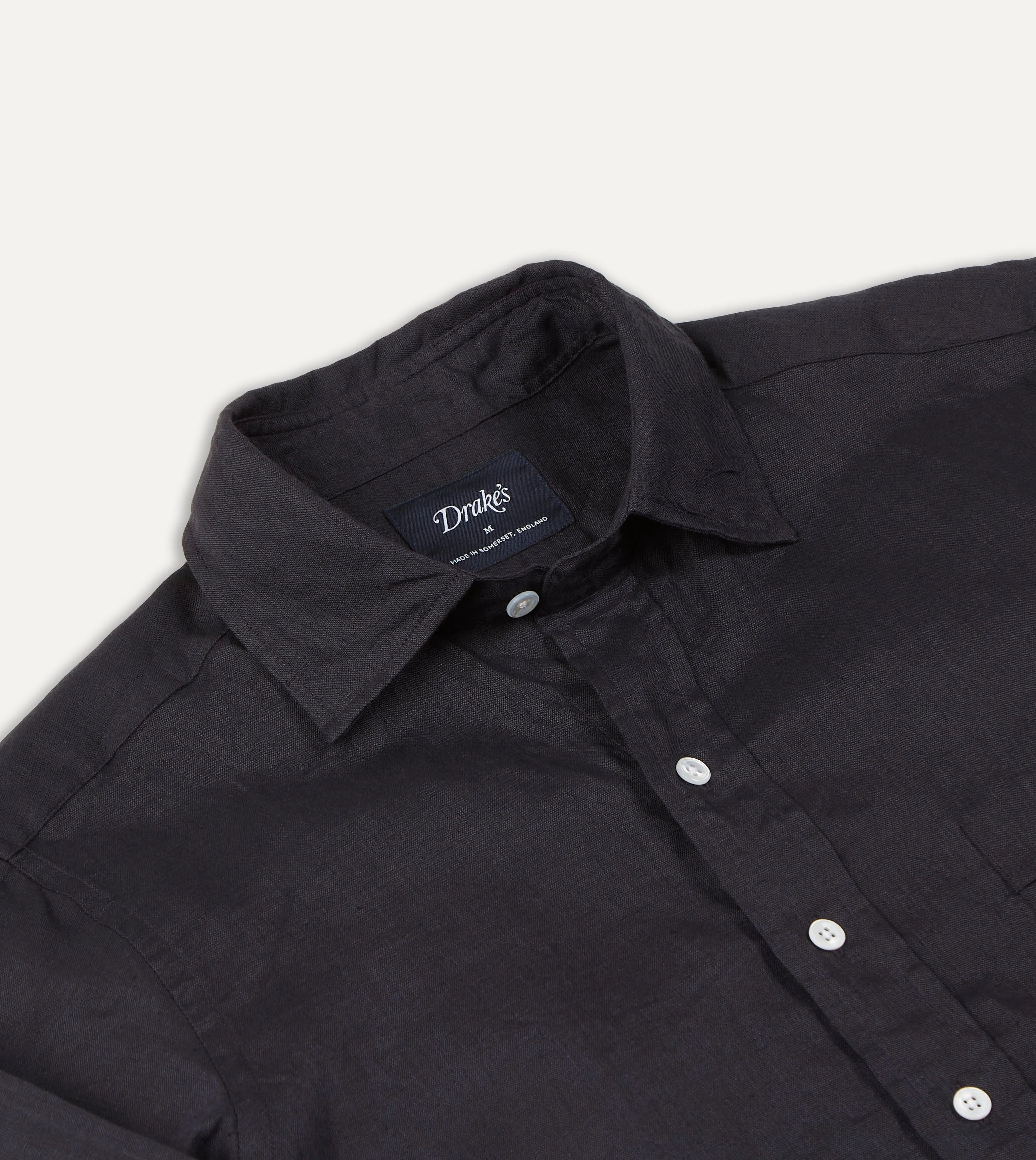 Dark Navy Linen Spread Collar Shirt Minimalist Aesthetic Versatile Style