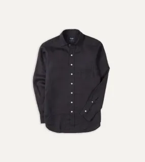 Retro Vibe Slim Silhouette Dark Navy Linen Spread Collar Shirt