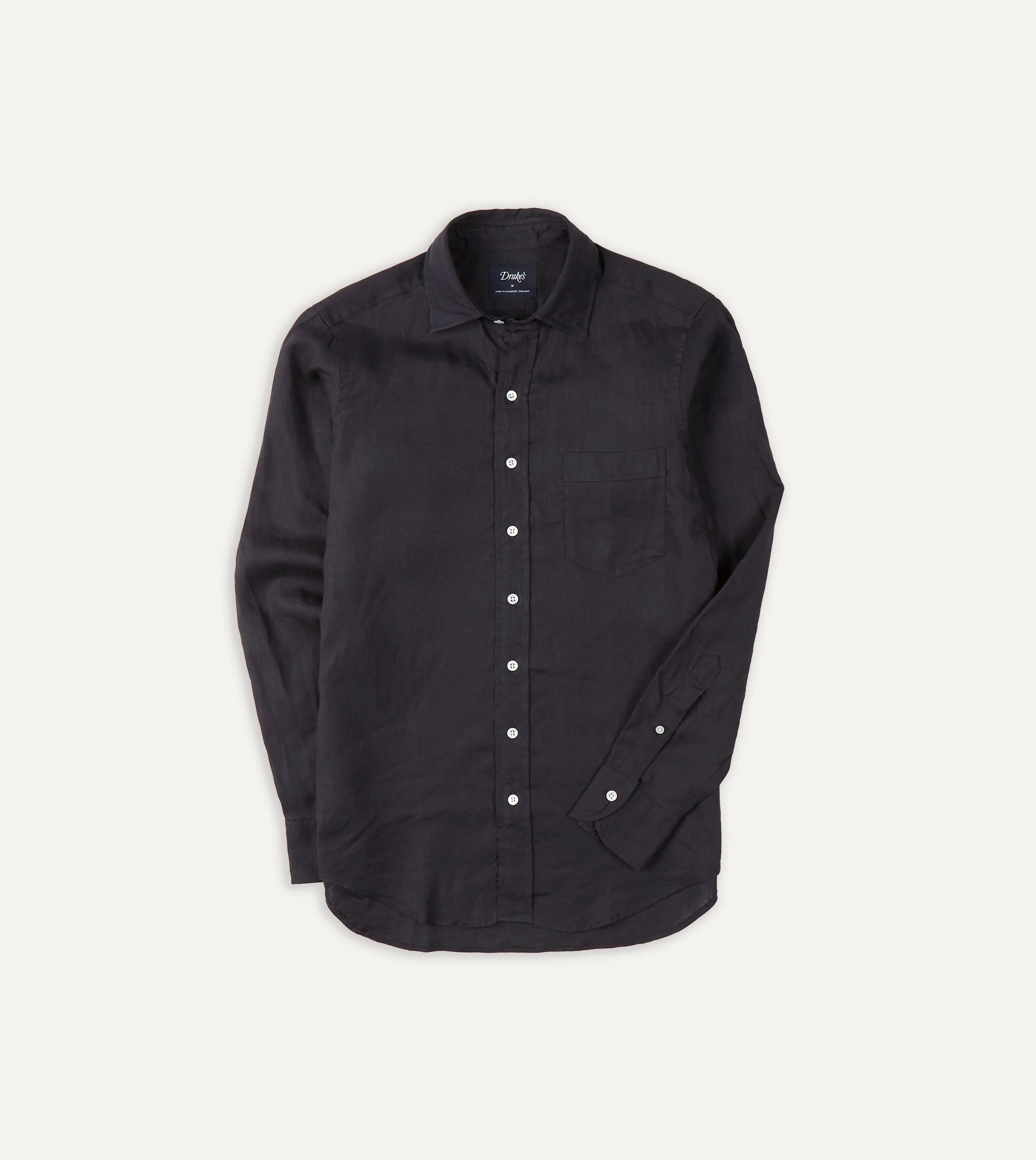 Retro Vibe Slim Silhouette Dark Navy Linen Spread Collar Shirt