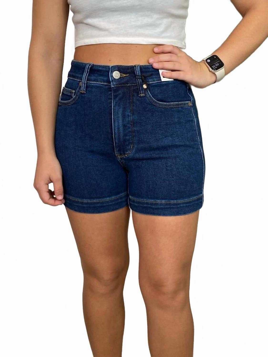 Stretch waistband quick dry Dark High Waist Tummy Control Shorts In Blue