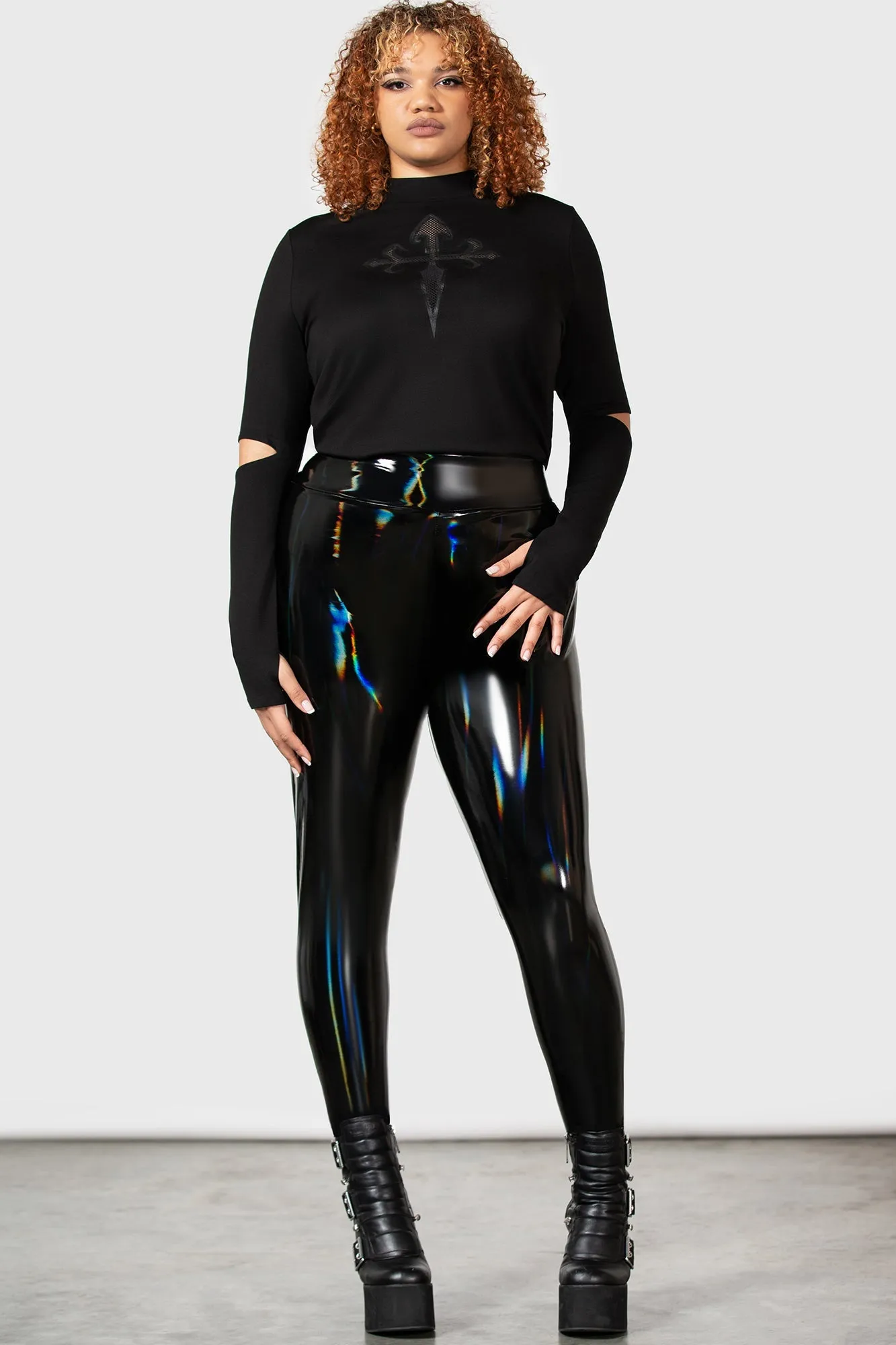 Daily Routine Rib Knit Work Commute Mesh Panel Darkwaves & Raves Leggings