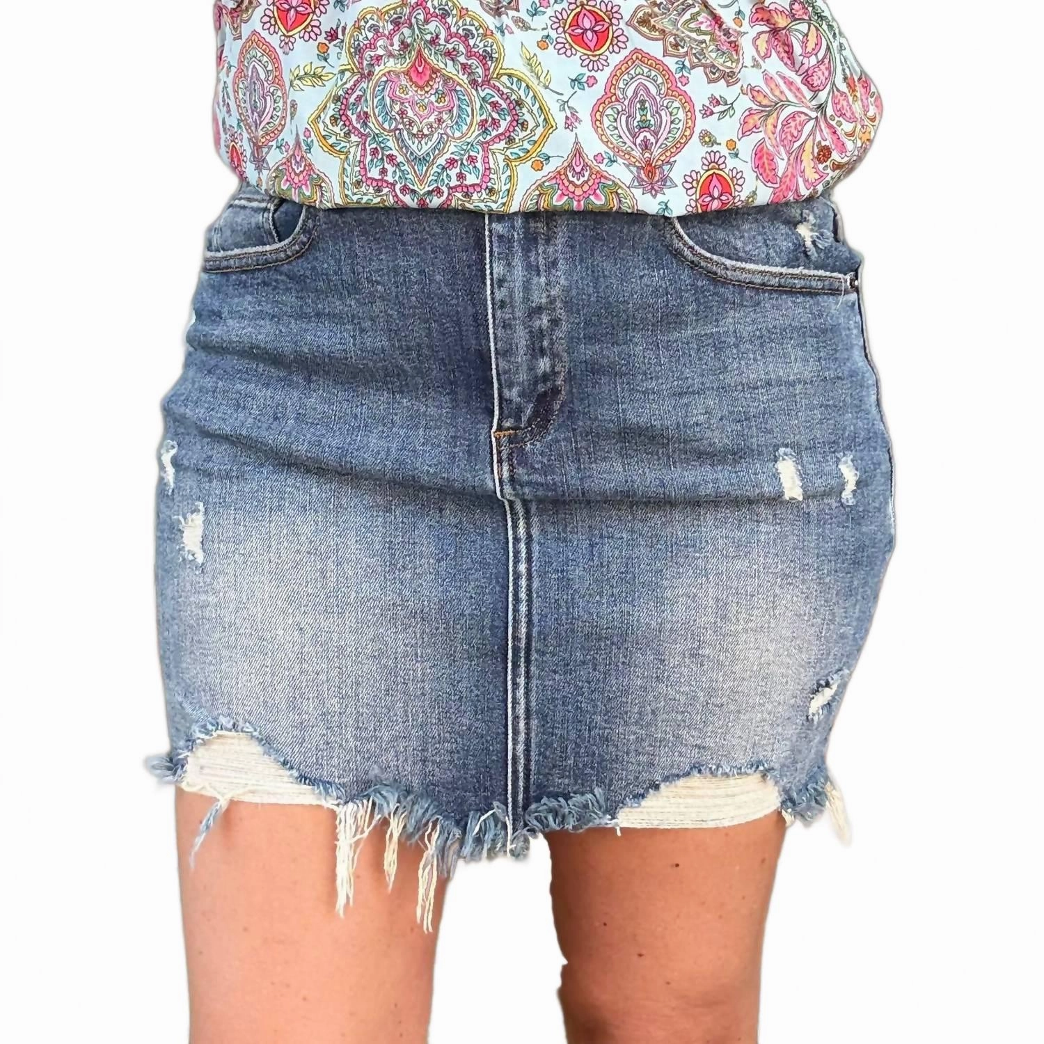 Darline Denim Skirt In Medium Wash Wrap Front