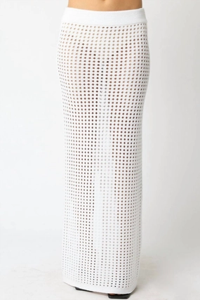 Sea Escape Skirt In White Ankle length perforated design