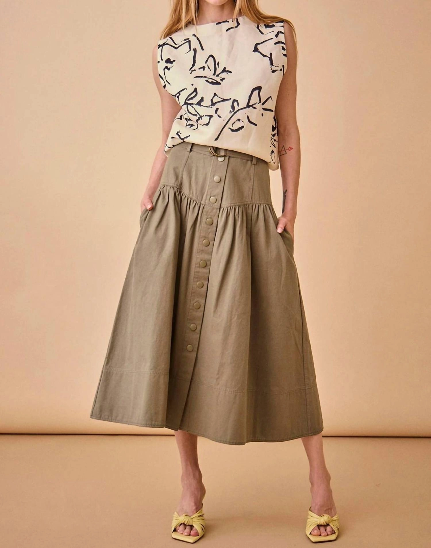 Delaney Skirt In Army Green Modern Tones Breezy Outfit