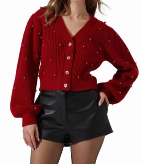 Delsie Cardigan In Red Chilly Chic Abrasion Resistant Seams