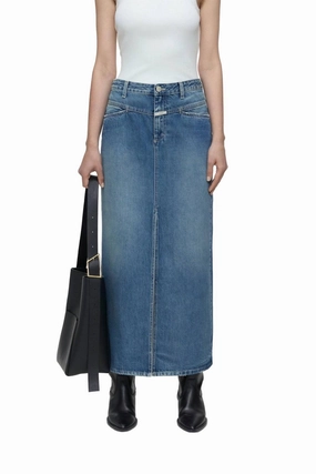 Mood Dressing Denim Midi Skirt In Dark Blue
