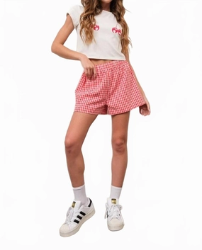 Pastel Colors Effortless Shorts In Red White Gingham