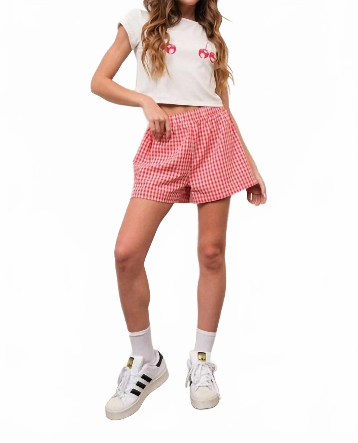 Sandals Effortless Shorts In Red White Gingham