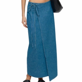 Denim Wrap Skirt In Mid Blue Ethically Made
