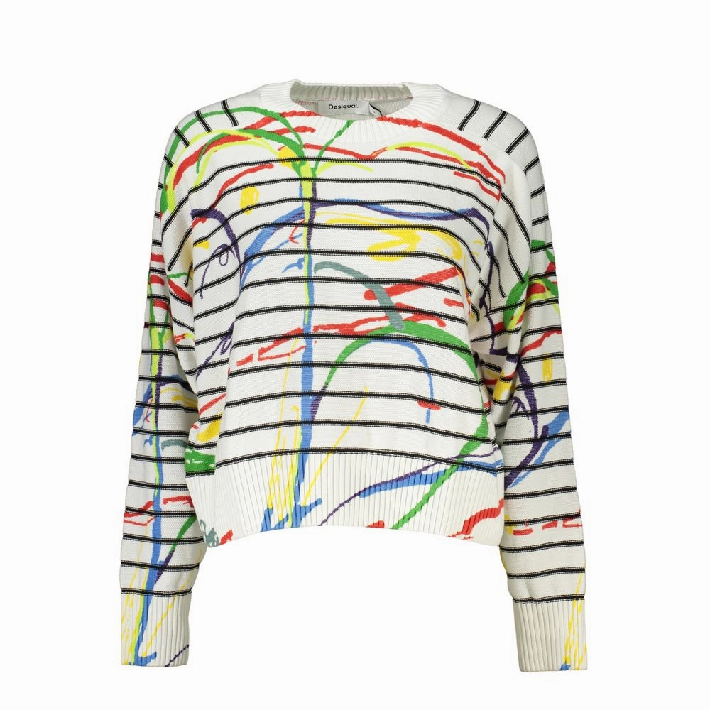 Desigual Chic Contrast Detail Crew Neck Women's Sweater V neck