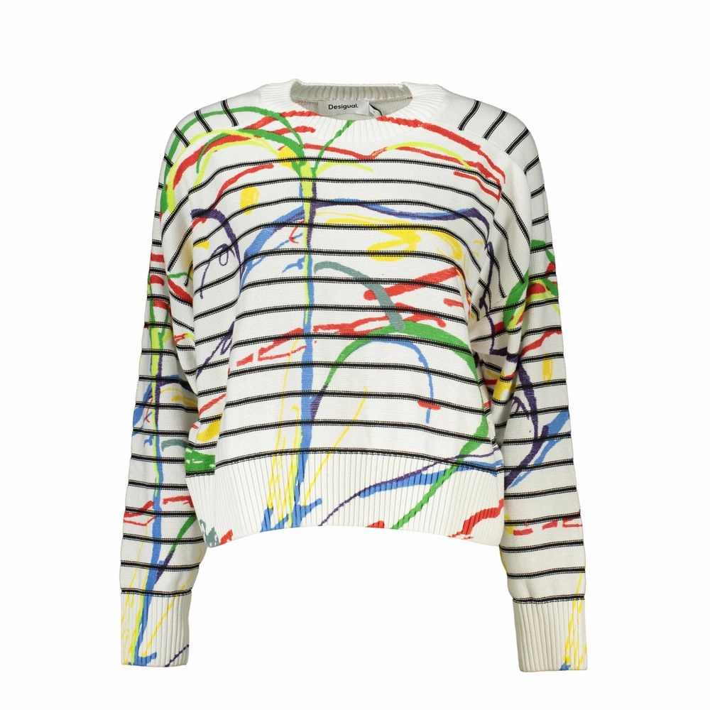 Desigual Chic Contrast Detail Crew Neck Women's Sweater Comfortable Look Winter Comfort