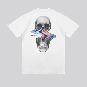 DISTORTED SKULL T-SHIRT WHITE Colorfast Material