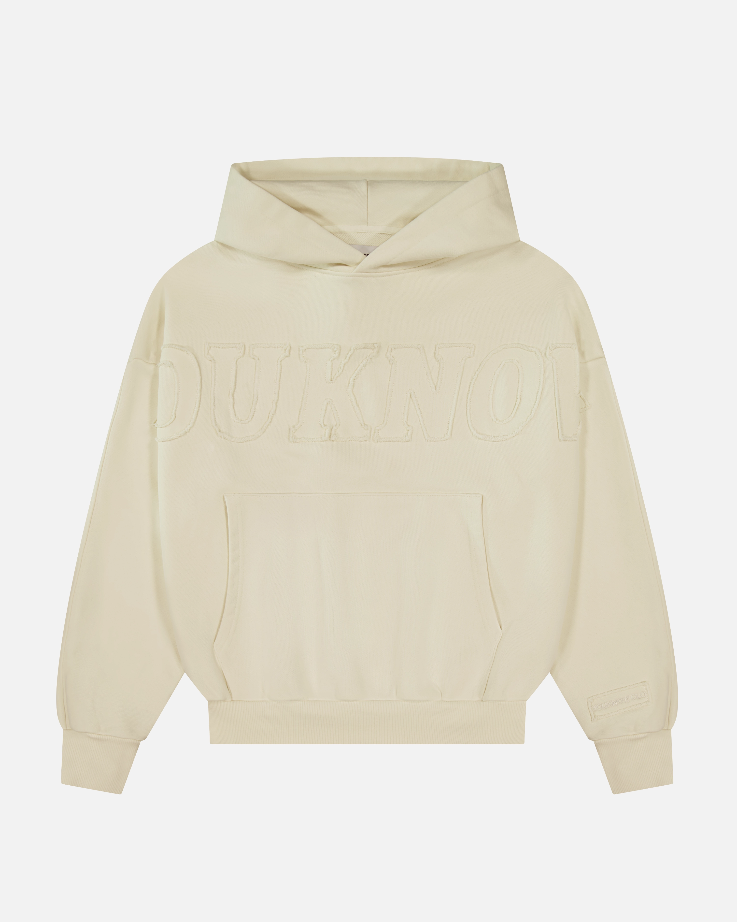 Bright Colors Chest pocket Distressed Applique Hoodie | Washed Cream