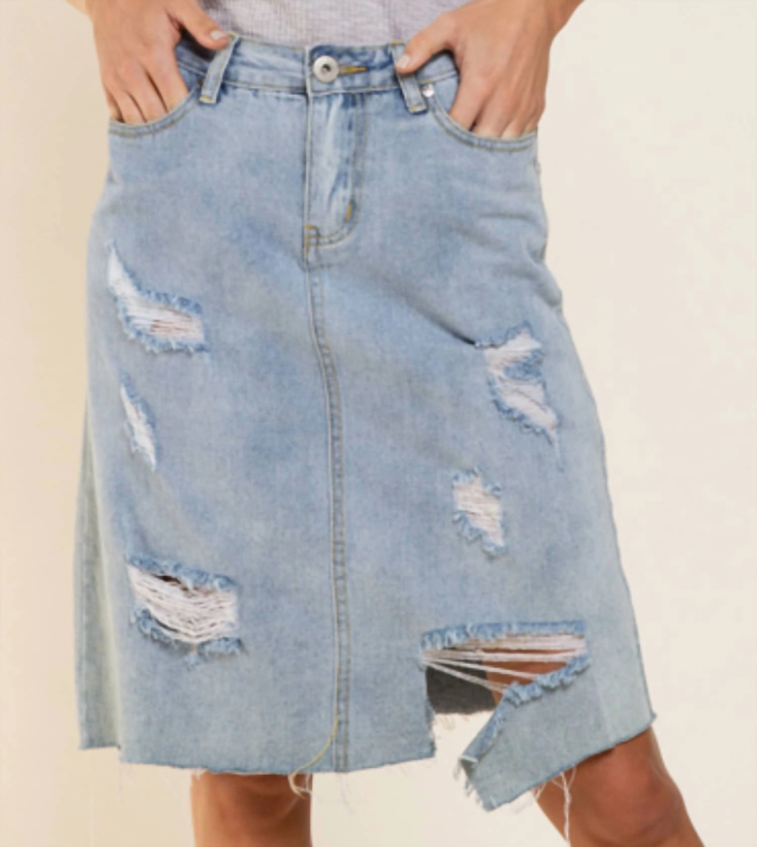 Weekend Favorite Distressed Jean Skirt In Blue