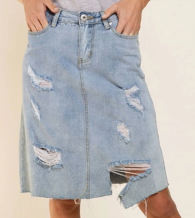 Subtle Look Distressed Jean Skirt In Blue