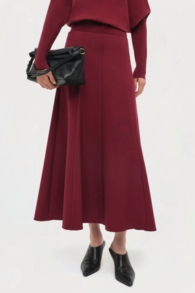 Photoshoot Ready Stretch Fabric Dottie A-Line Midi Skirt In Oxblood