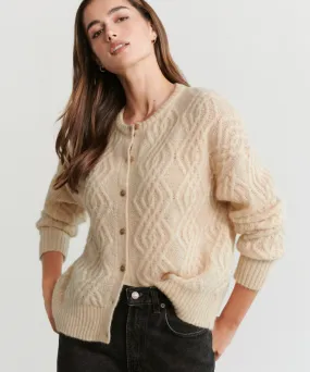 Knit Reinforced Edges Cable Crewneck Cardigan