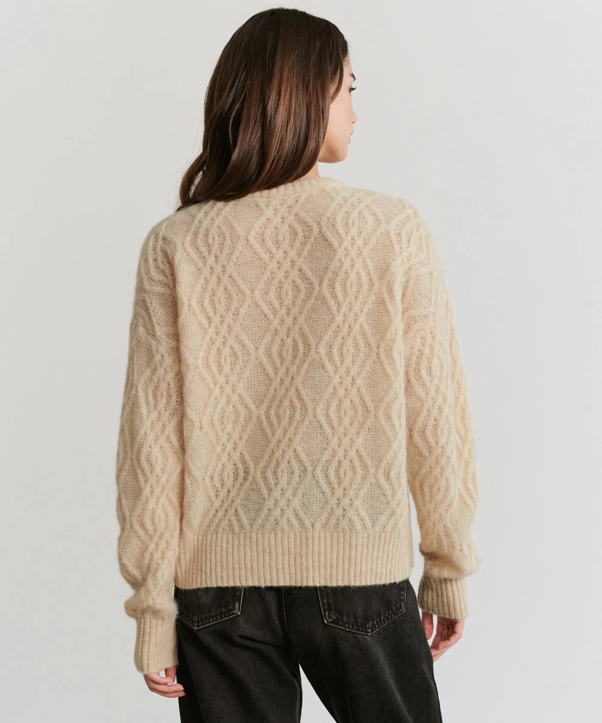 Cable Crewneck Cardigan Reinforced Neckline