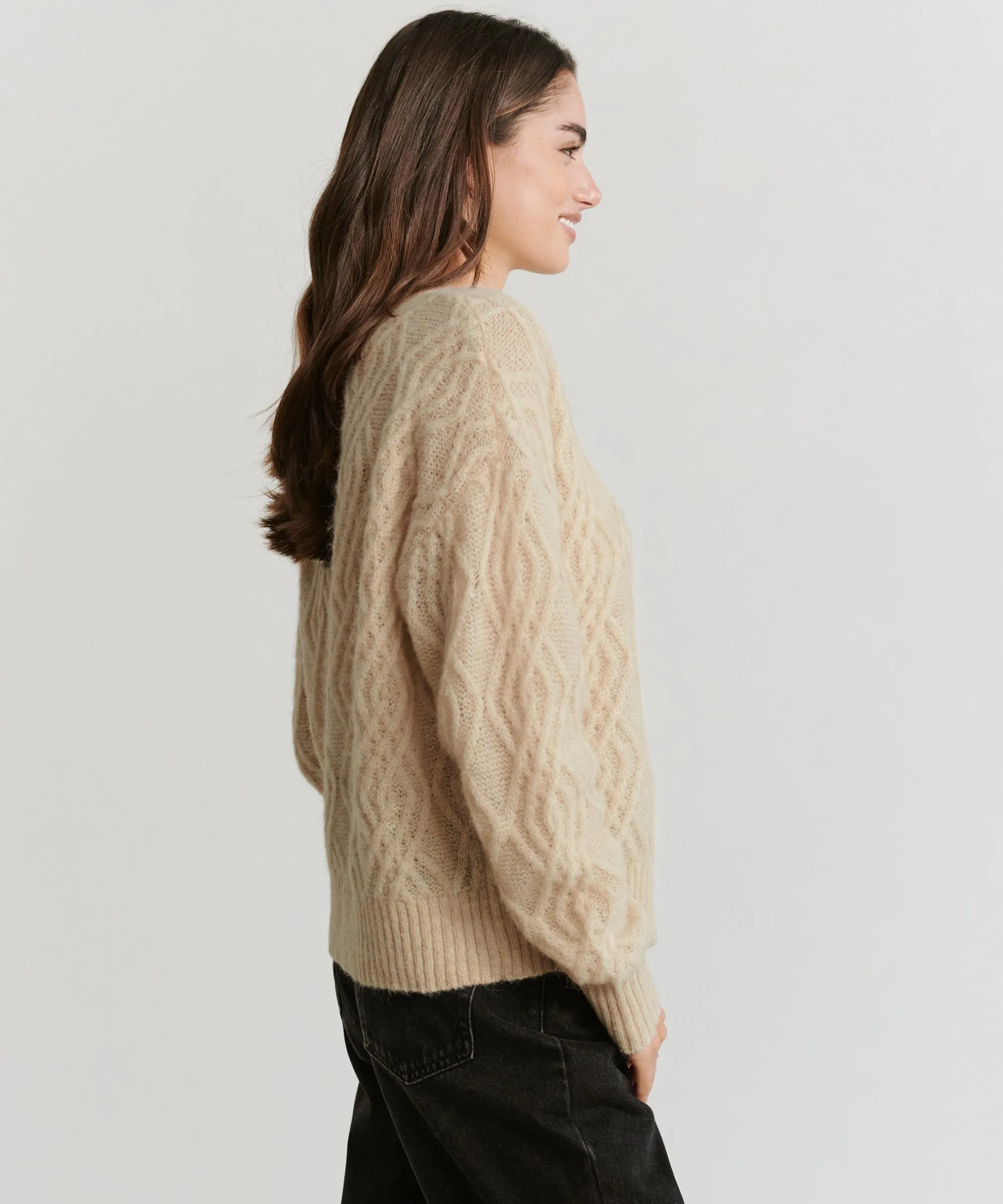 Cable Crewneck Cardigan Wrinkle Resistant Urban Classic