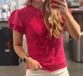 Double Layer Sleeves Baby Doll Sweater Top In Fuchsia Comfortable Wear Knitwear Look