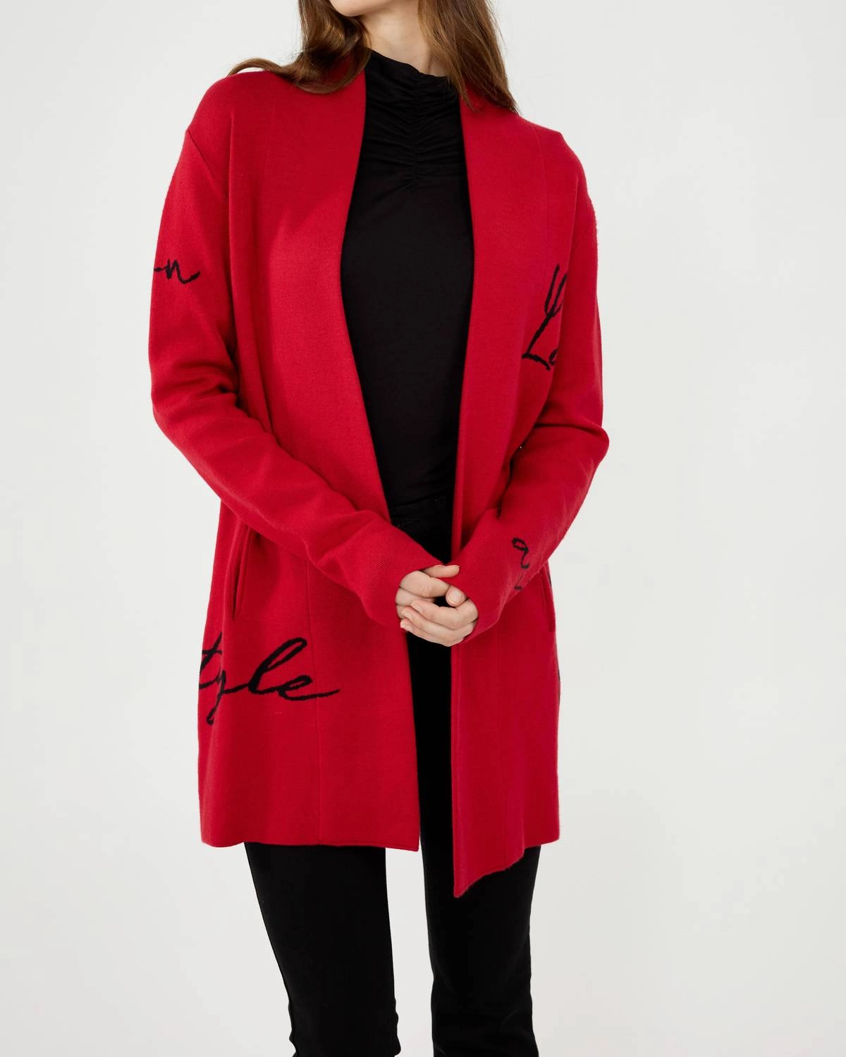 Classic Knitwear Knit Throw Over Cardigan In Red/black
