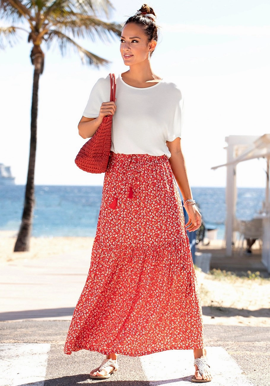 LASCANA Women's Floral Pattern Maxi Skirt City Look