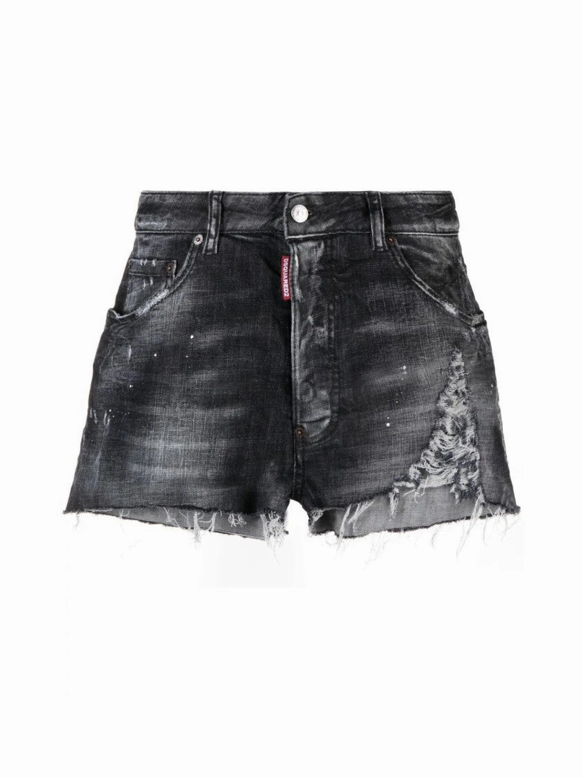 desert style Raw Cut Baggy Denim Shorts