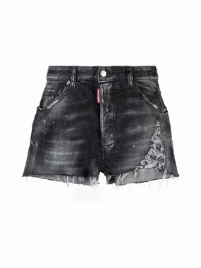 Raw Cut Baggy Denim Shorts Sneakers Stretch waistband