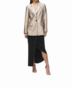 Business Meeting Silky Knit Asymmetrical Pull-On Skirt In Black