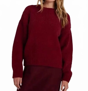 Drop Shoulder Sweater In Deep Plum Breathable Open Weave