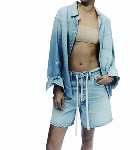 Brynn High Waist Jean Shorts In Blue Non Restrictive Movement Sporty Style