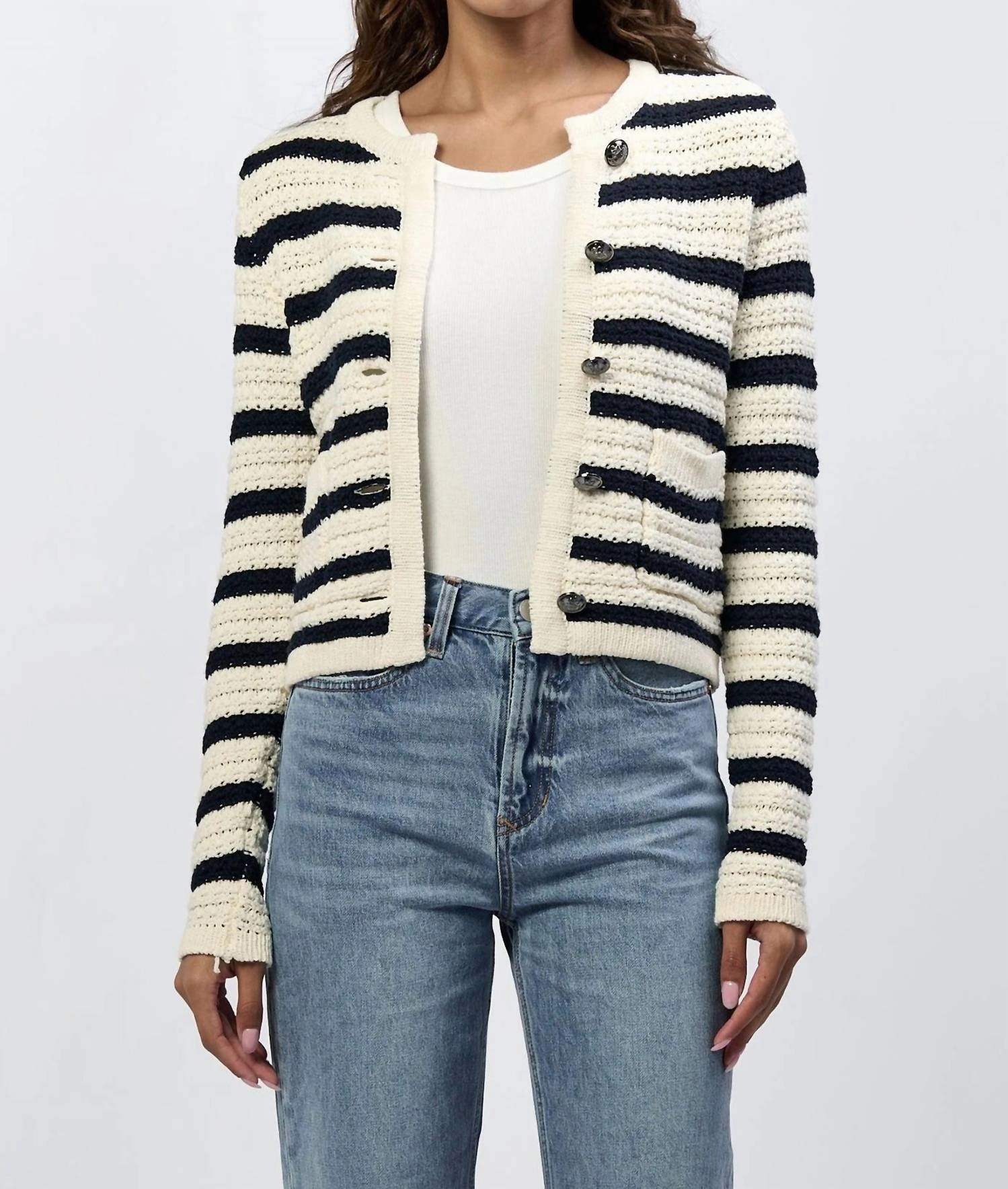 Seasonal Wear Everyday Style Cambria Stripe Cardigan In Black Iris