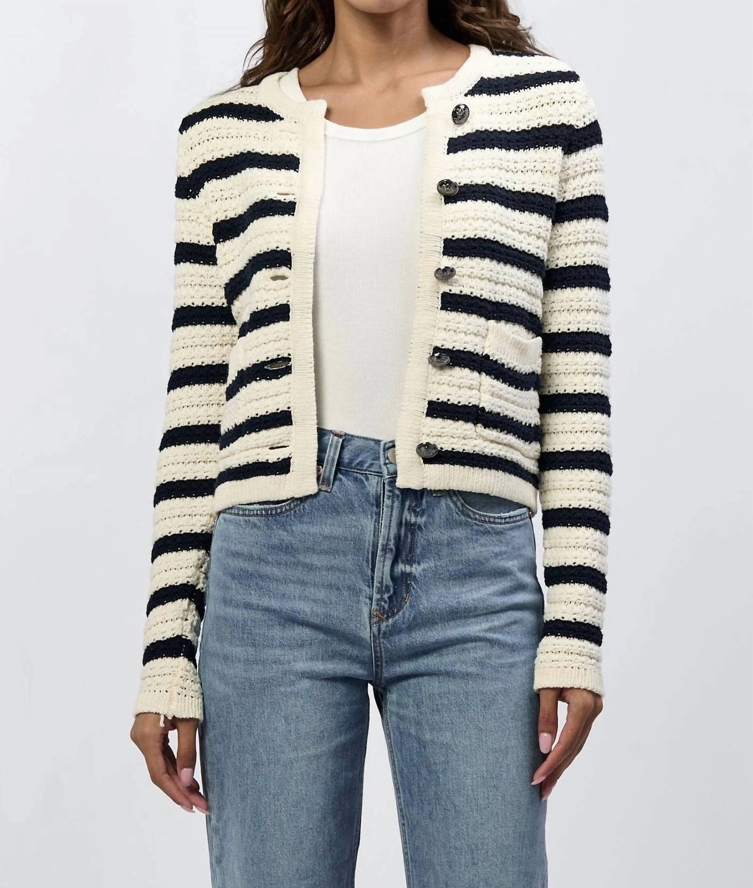 Abrasion Resistant Edging Cambria Stripe Cardigan In Black Iris