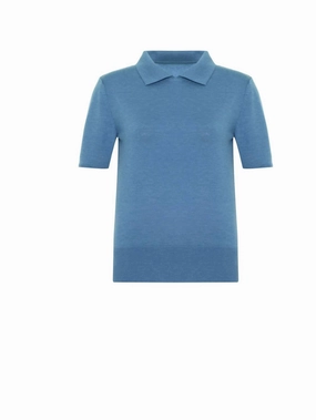 Sophisticated Knit Winter Cozy Women's Nomia Polo Sweater In Palace Blue