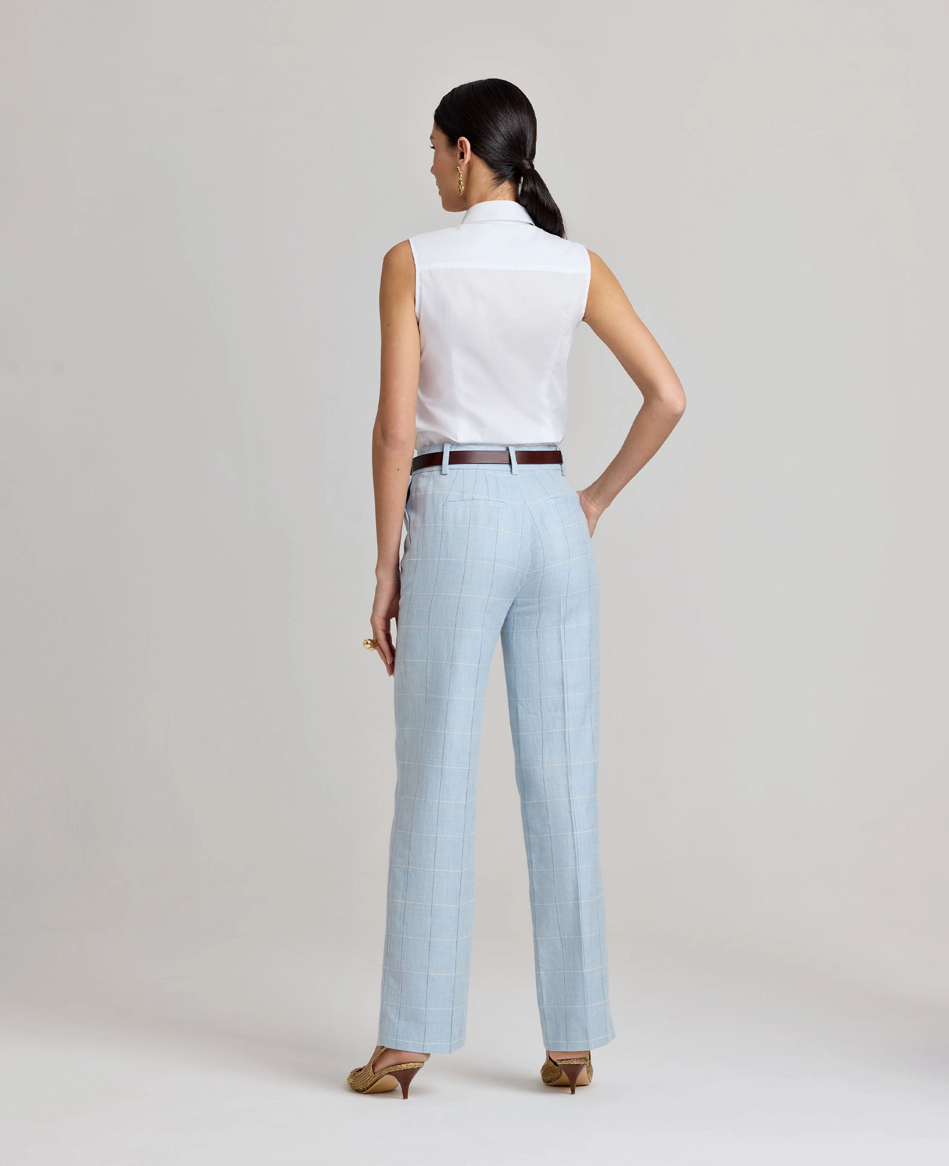 Tania Wool Blend Check Trousers Cozy Stretch Fit Fashionable Design