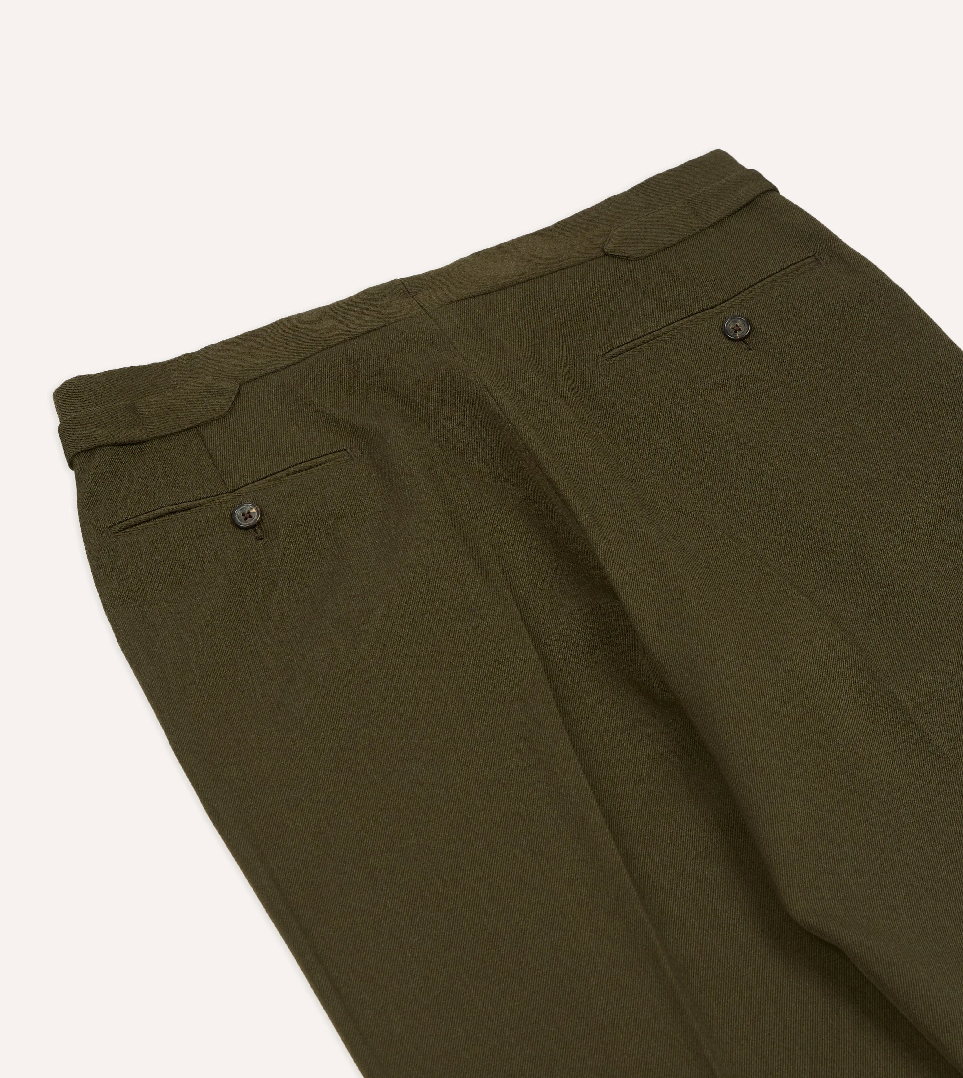 Olive Wool-Cotton Single Pleat Trouser Urban Wear Movement Support
