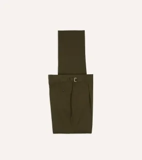 Flexible Layer Fit Olive Wool-Cotton Single Pleat Trouser