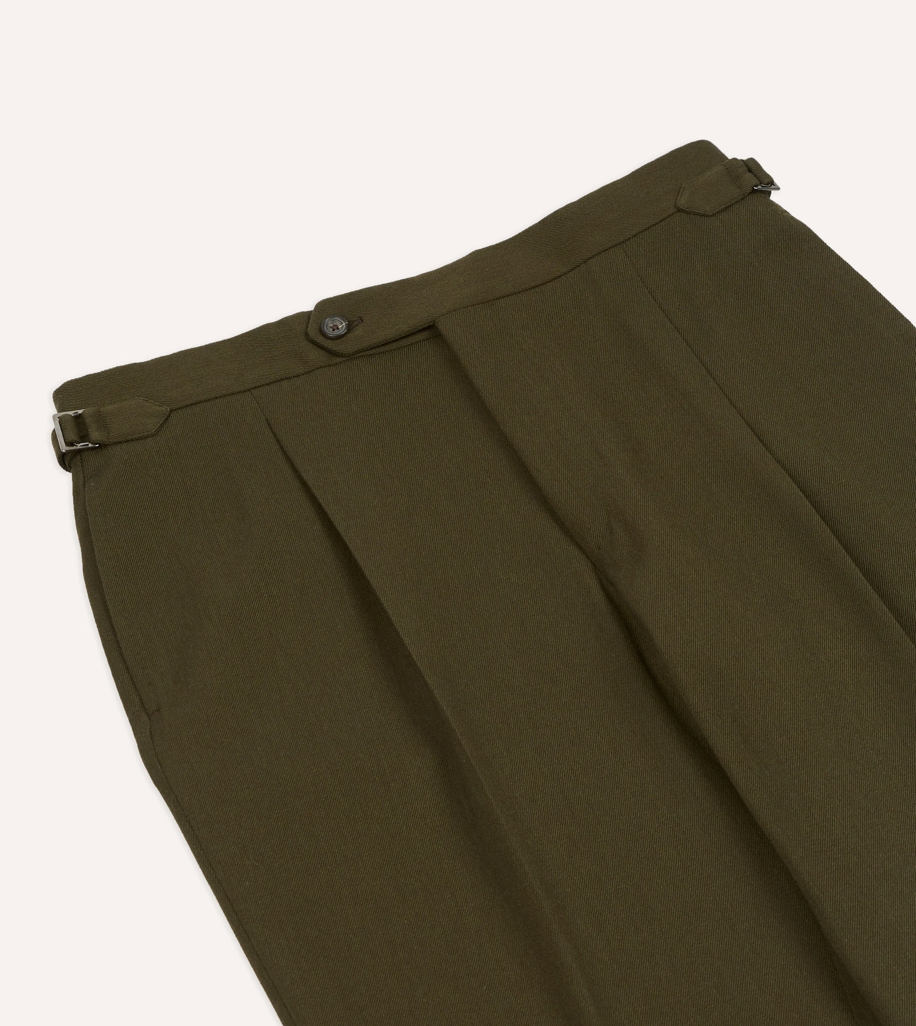 Olive Wool-Cotton Single Pleat Trouser Street Utility