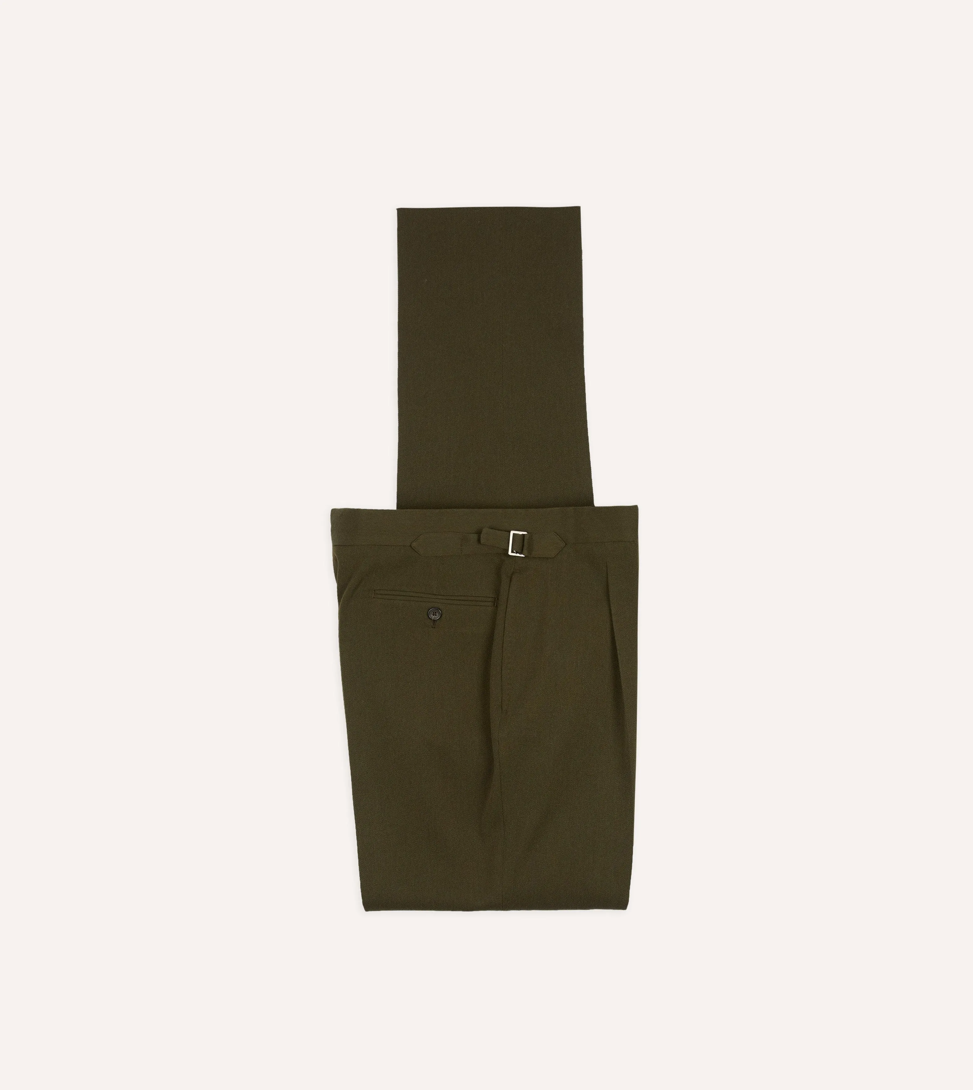 Flexible Layer Fit Olive Wool-Cotton Single Pleat Trouser