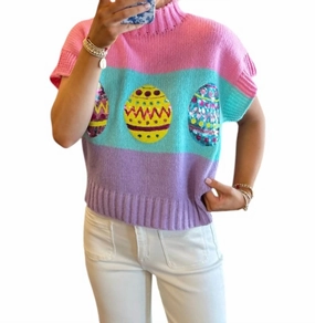 Comfy And Warm Easter Egg Sequin Top In Multi