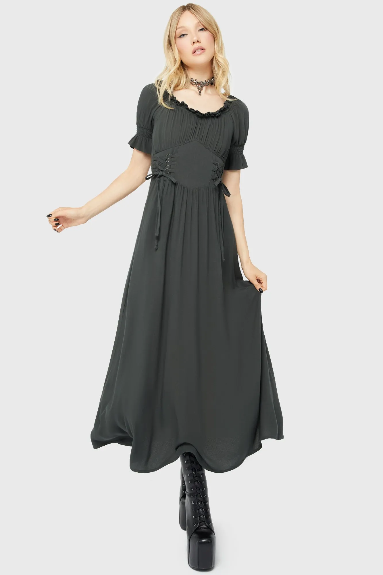Jocasta Maxi Dress Short Sleeve [GREEN] Shiny-Lining