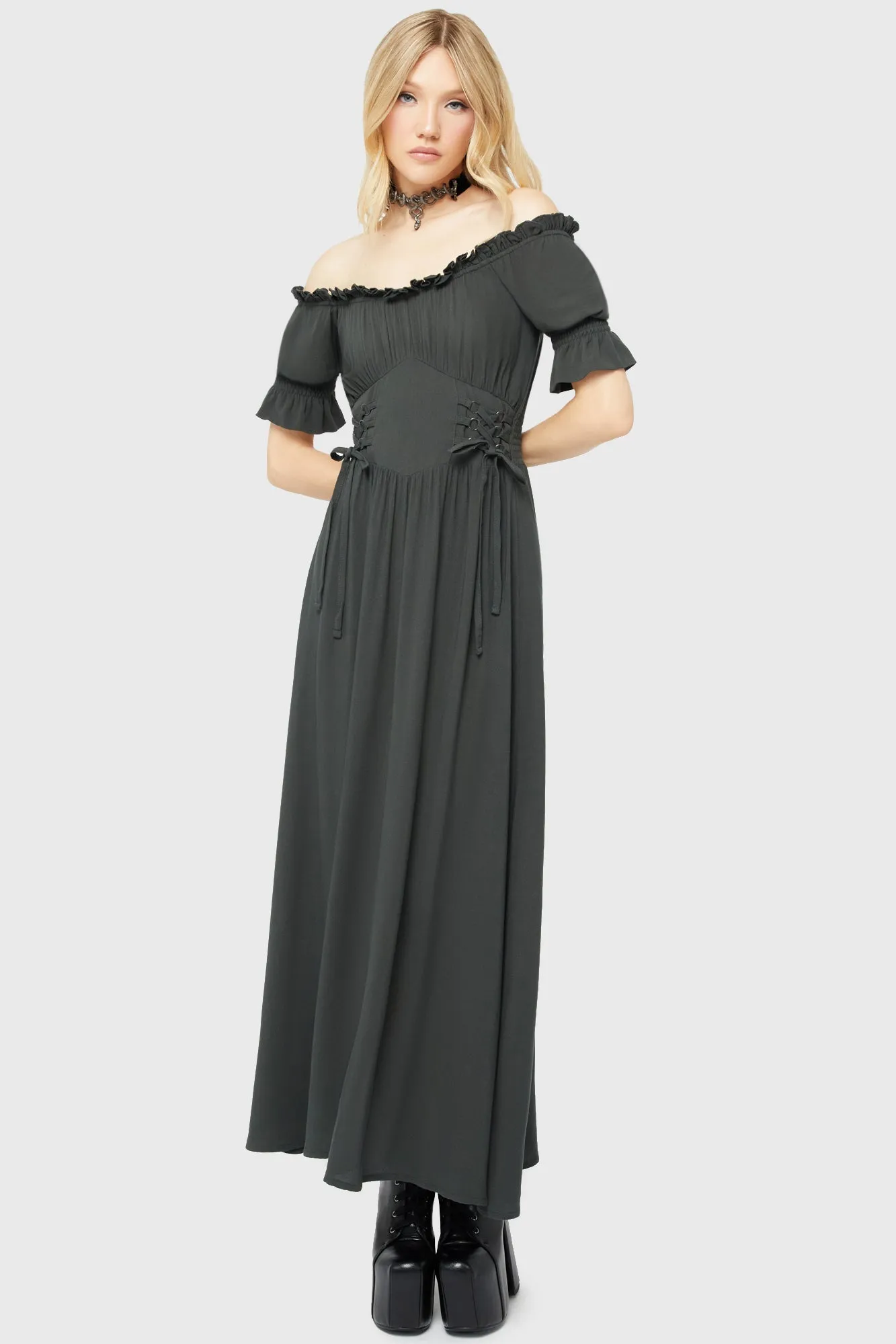 Jocasta Maxi Dress Short Sleeve [GREEN] Love Energy light layering
