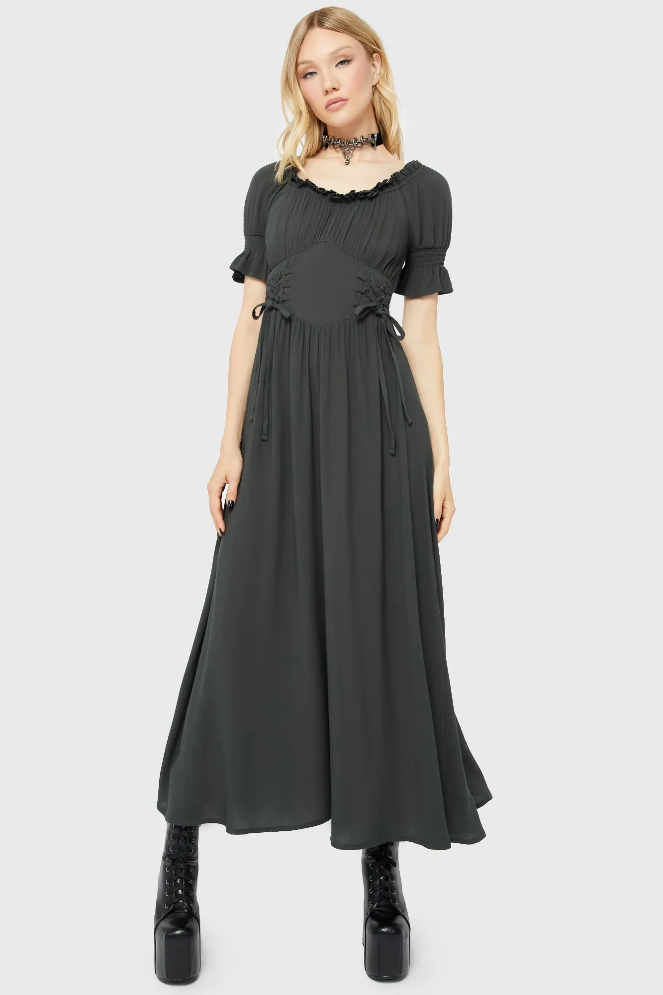 Jocasta Maxi Dress Short Sleeve [GREEN] Statement-Print