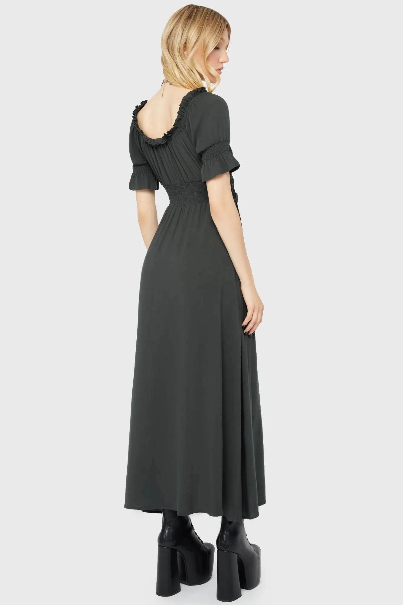 Jocasta Maxi Dress Short Sleeve [GREEN] Capsule-Wardrobe Fluid Shape