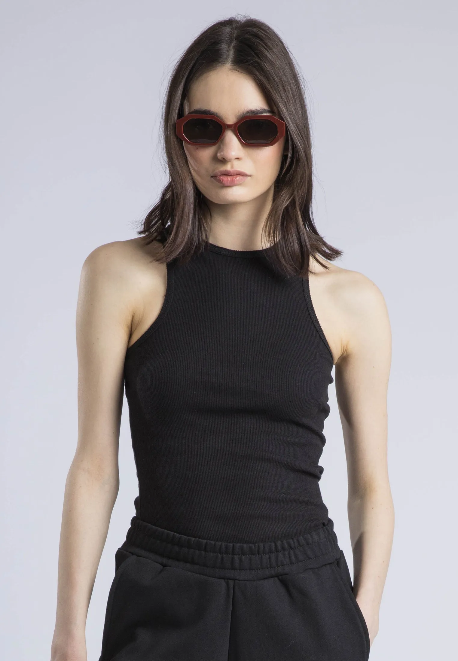 HIGH NECK VEST BLACK Trendy Fabric Essential Casual