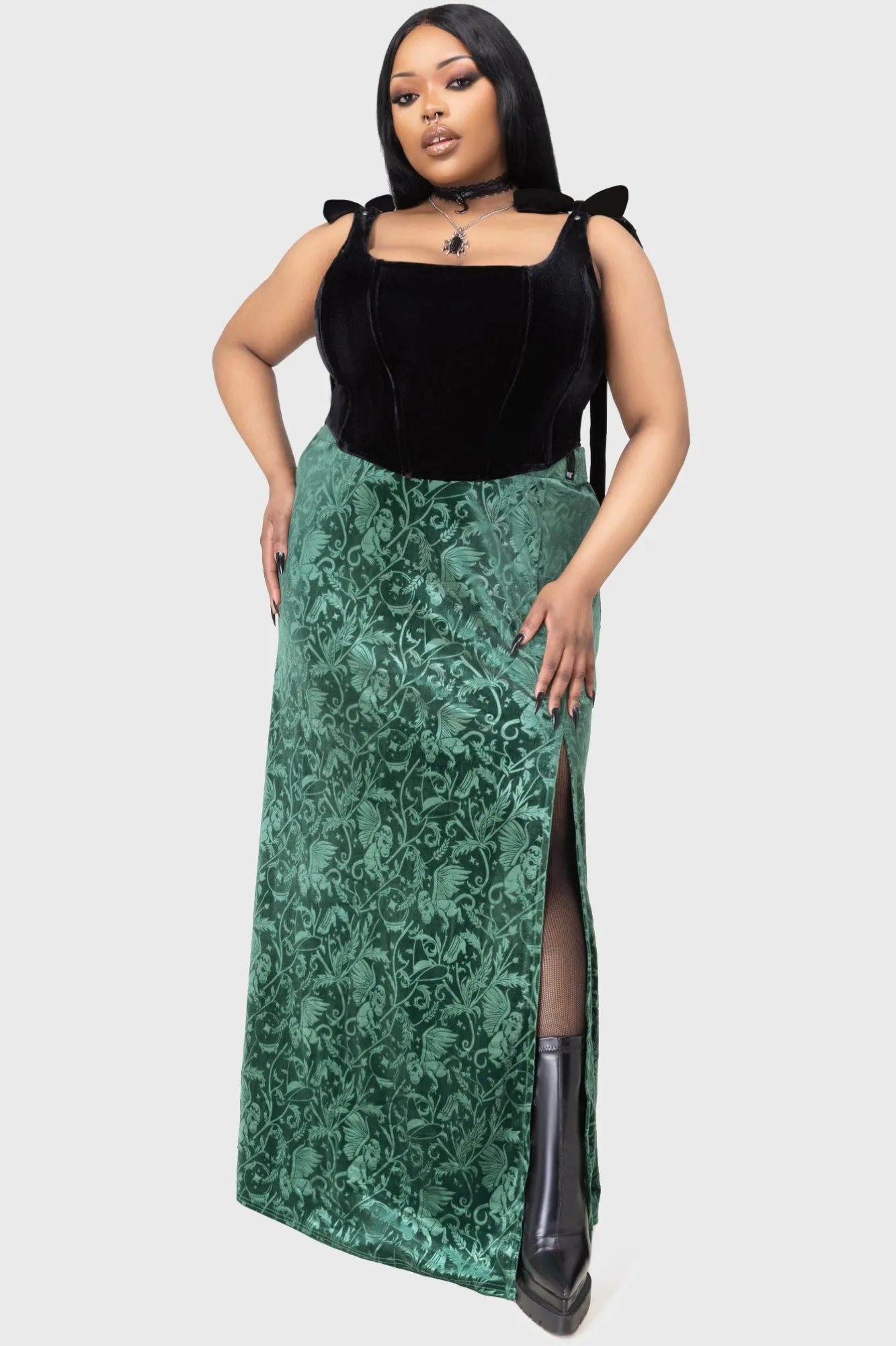 Emerald Envy Maxi Skirt Removable Belt