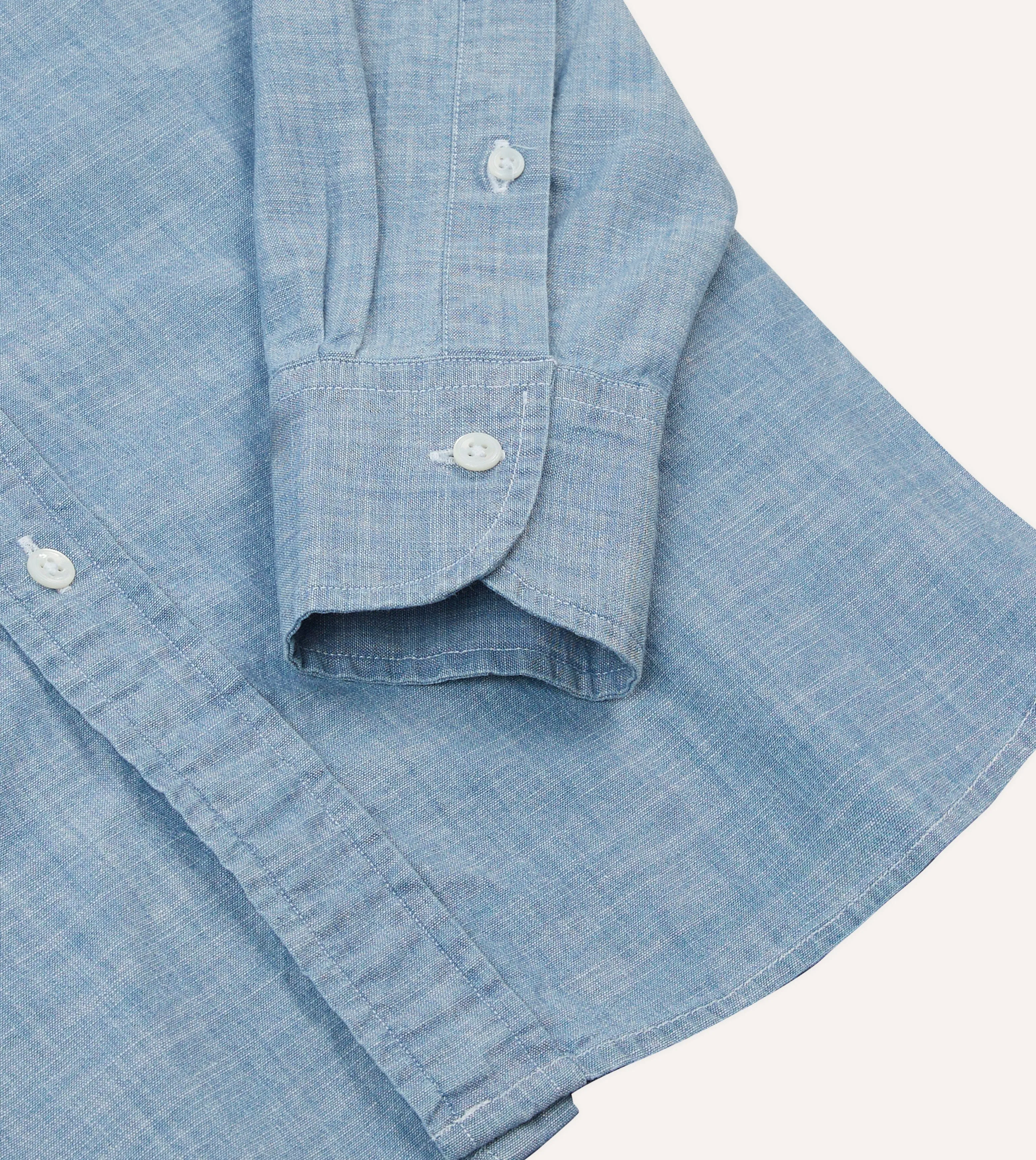 Classic Color Boho chic Chambray Cotton Mandarin Collar Shirt
